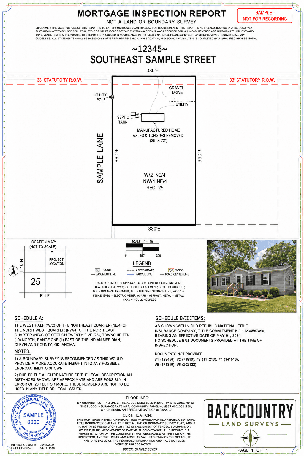 Mortgage inspection reports showing property improvements, approximate boundaries, utilities, and site features